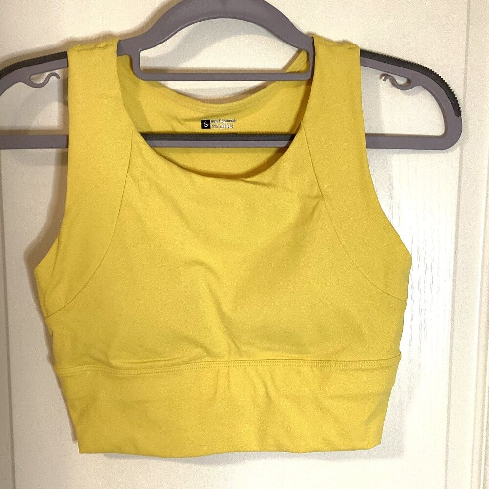 Women Yellow Seamless Sports Activewear Bra Wireless Full Coverage Size S
